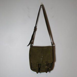 Patricia Nash Olive Green Suede Messenger Crossbody Purse Studded Boho